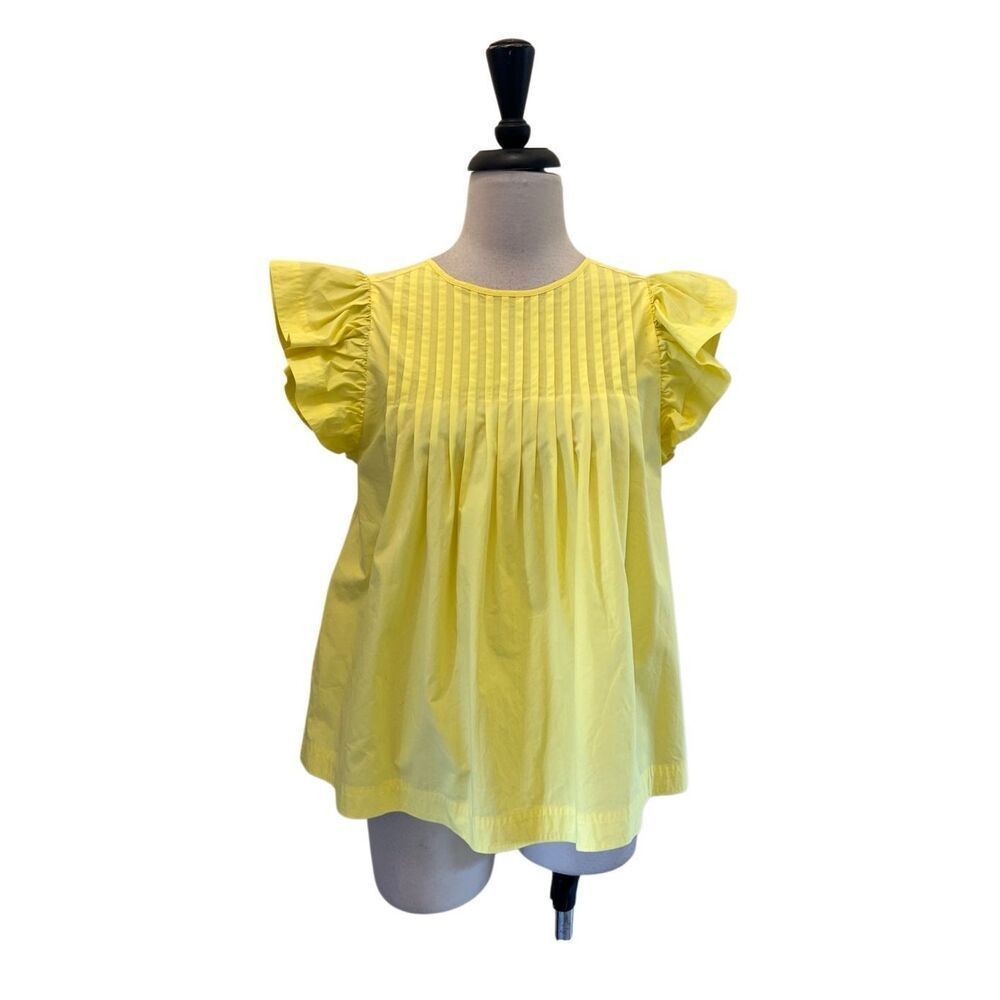 Marie Oliver Womens Keyhole Back Pintuck Ruffle Sleeve Catie Blouse Yellow Small